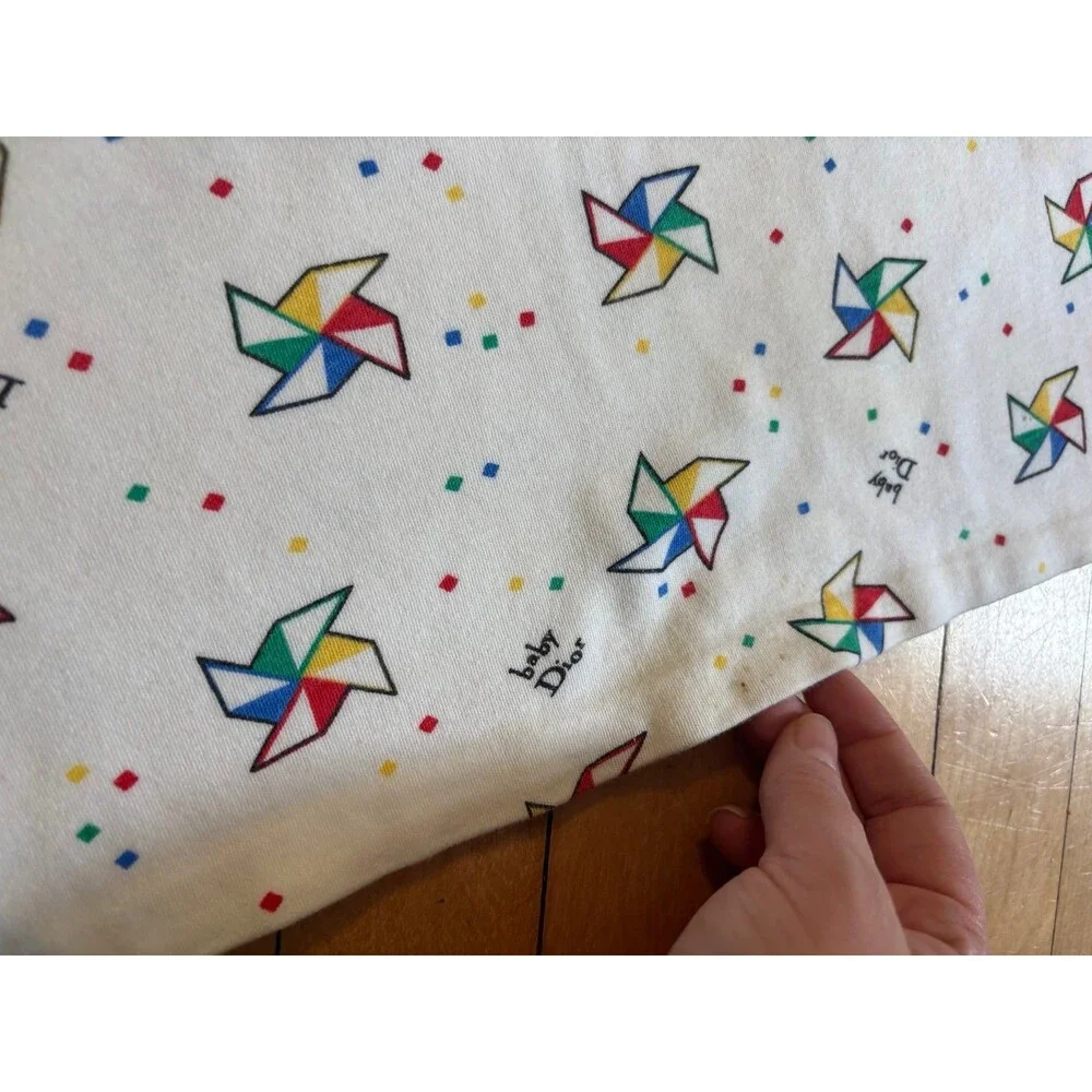 Vintage Dior Baby Blanket 100% Cotton White Satin Edge USA Pinwheels